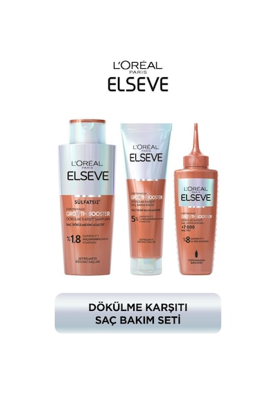 Elseve Growth Booster Dökülme Karşıtı Rutin Şampuan + Saç Bakım Kremi + Saç Derisi Serumu