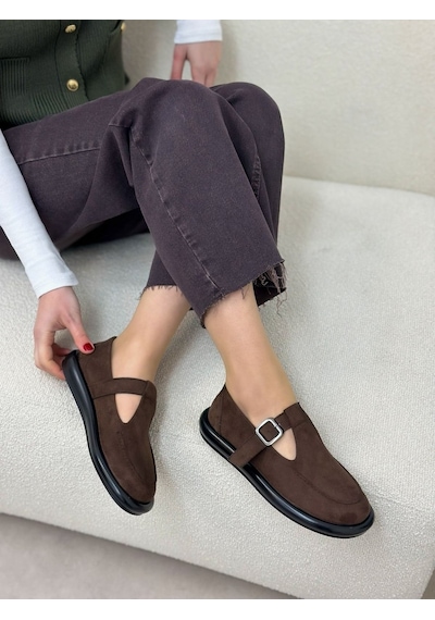 Erva'nın Butiği Kahve Süet Olivia Toka Detaylı Kadın Loafer-6001