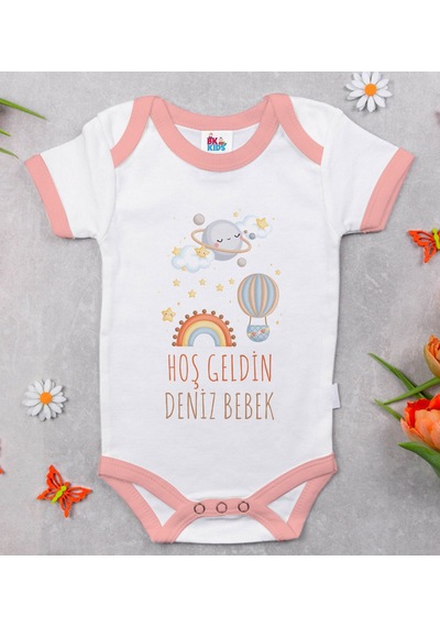 Bk Gift Bk Kids Hoş Geldin Bebek Tasarımlı Pembe Bebek Body Zıbın-7 Çok Renkli