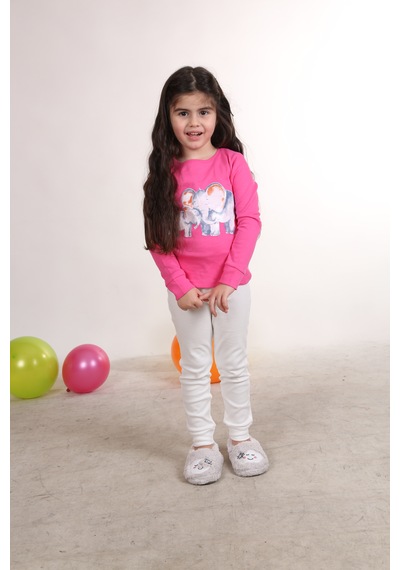 Teenyweenykids Fil Baskı Pijama Takımı Koyu Pembe Koyupembe