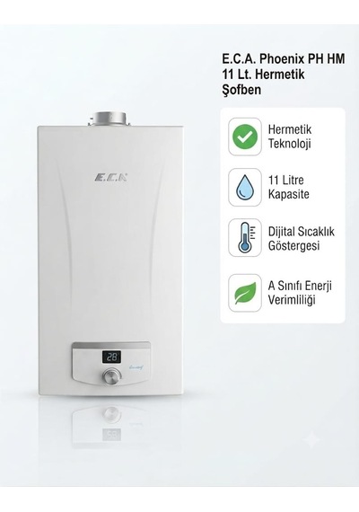 Eca Phoenix 11 L Doğalgazlı Hermetik Şofben Baca Dahil Krom