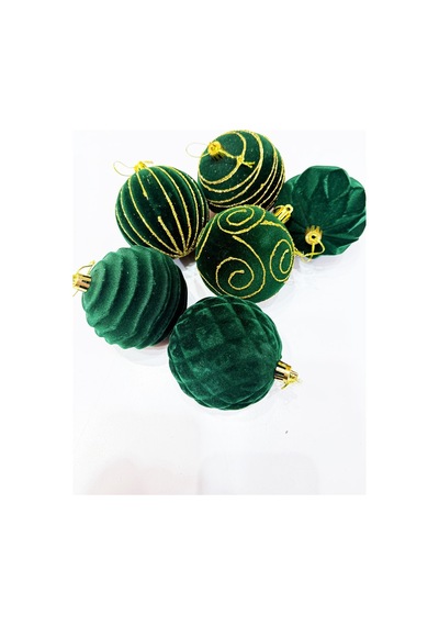 Beysüs Yılbaşı Çam Ağacı Süsü Kadife Yeşil Top 8 Cm 6 Lı
