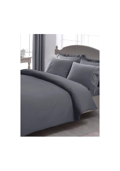 Taç Premium Basic Stripe King Size Saten Nevresim Takımı Antrasit