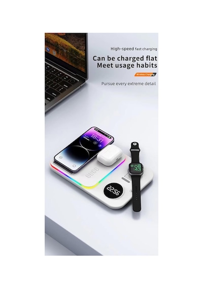 A82 5in1 Telefon Saat Kulaklık Wireless Şarj Cihazı Rgb Işıklı Katlanabilir 30w Kablosuz Şarj