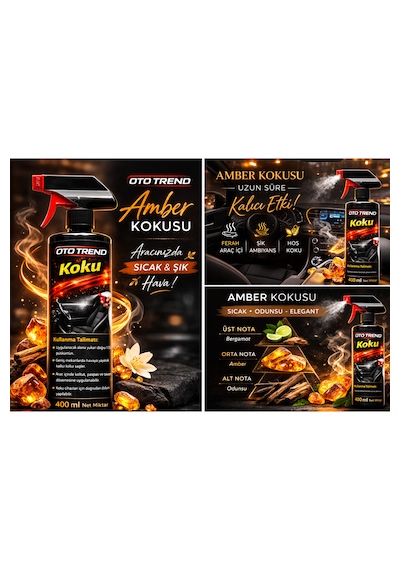 Oto Trend Amber Araç Kokusu Sprey 400 Ml Kalıcı Amber Kokusu, Araç İçi Ferahlatıcı Hava Tazeleyici 001