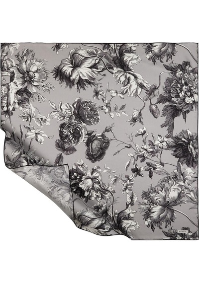 İpekevi Twill İpek Eşarp - Vintage Garden - Gümüş - Çelik Gri