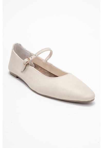Luvishoes Luvi Shoes Lunaıre Ekru Hakiki Deri Tek Bantlı Sivri Burun Kadın Babet Ayakkabı Ekru