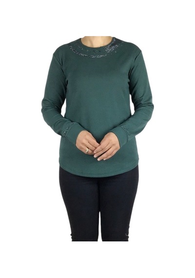 Kadın Yakası Ve Kolları Taşlı Spor Bluz Mint Yeşili
