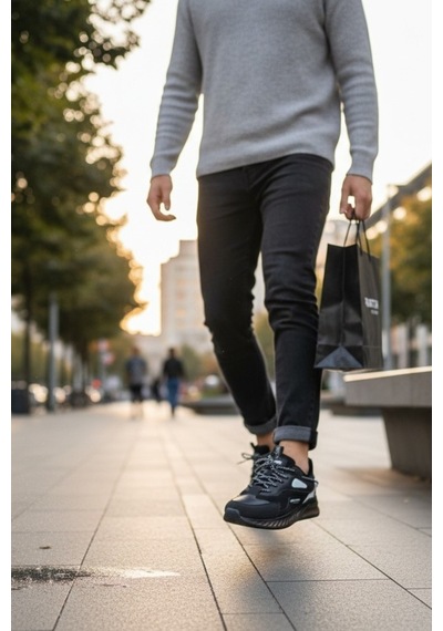 Enoch Erkek Spor Ayakkabı Jel Tabanlı Sneaker Şeffaf Taban Detaylı Yürüyüş Ve Koşu Modeli Siyah