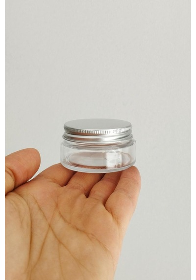 50 Ml Kapaklı Kozmetik Kavanozu 50 Cc Şeffaf Cam Krem Kavanoz 20 Adet, Metal Gümüş Kapak Çok Renkli