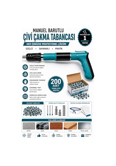 Staxx Stxcv200 Manuel Barutlu Çivi Çakma Tabancası Beton Çelik Mekanik Çivi Tabancası 200 Adet Çivi