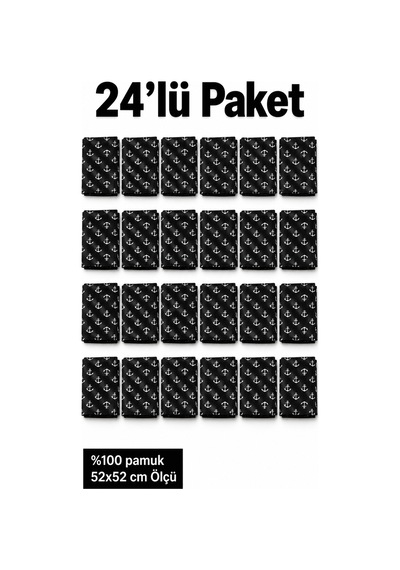 Herşeynota 24 Lü Siyah Çapa Desenli Fular Seti %100 Pamuk 52x52 Cm Günlük Kullanım Etkinlik Aksesuarı Çok Renkli