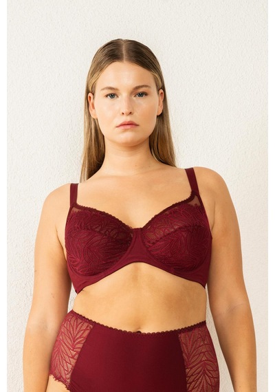 Magic Form - Dantelli Tüllü Süngersiz Toparlayıcı Sütyen - 6485 Bordo - 525794480 Bordo