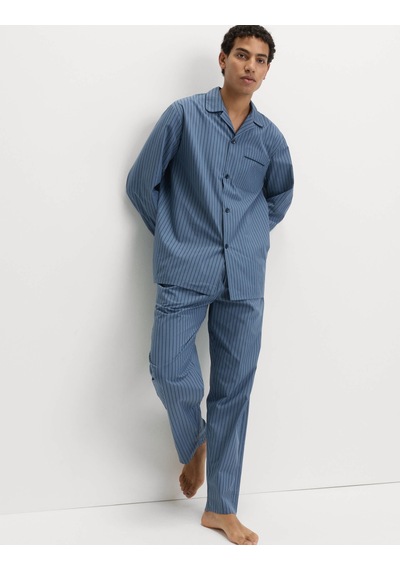 Marks & Spencer Saf Pamuklu Çizgili Pijama Takımı T07004778 Mavi