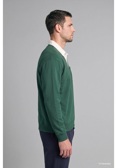 Defacto %100 Pamuk Relaxed Fit Kontrast Polo Yaka Cepli İnce Sweatshirt I3625ax26augn149 Yeşil-gn149