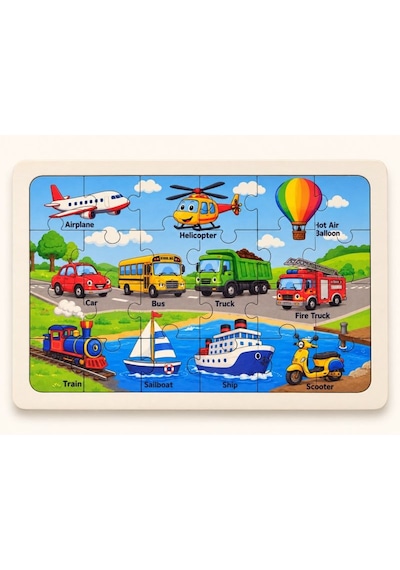 Taşıtlar - 24 Parça Ahşap Puzzle