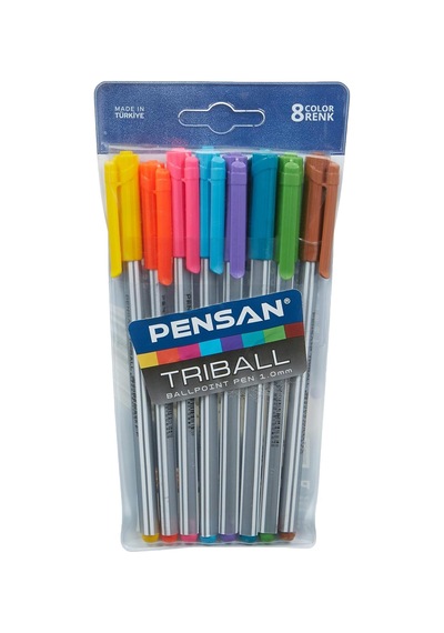Triball Tükenmez Kalem Renkli 8'li Vakumlu, Açık Yeşil/kahve/kırmızı/mavi/mavi&yeşil/mor/pemb Çok Renkli