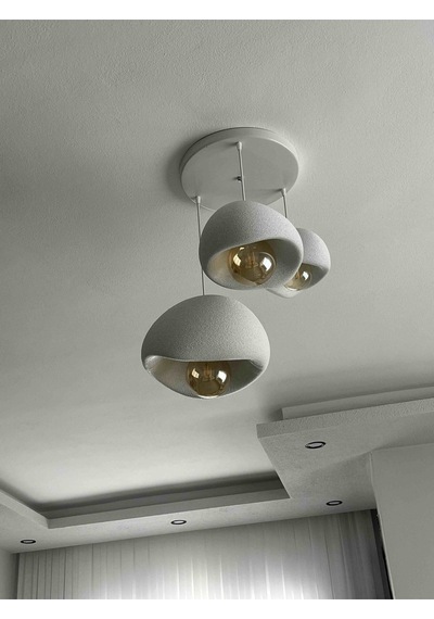 3 Lü Sarkıt Avize Rustik 20-30-40 Cm Modern Bohem Beton Görünüm Ampul Dahil Değildir Beyaz