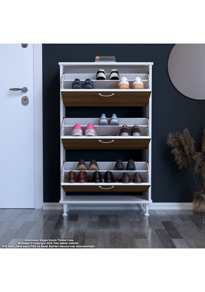 Modilayn Varbi Antre Hol 52 X 119 X 25, 5 Cm Lik 3 Düşer Kapak 6 Göz Raf Bölmeli Ayakkabılık Beyaz - Ceviz Modilayn Varbi Antre Hol 52 X 119 X 25, 5 Cm Lik 3 Düşer Kapak 6 Göz Raf Bölmeli Ayakkabılık Beyaz - Ceviz