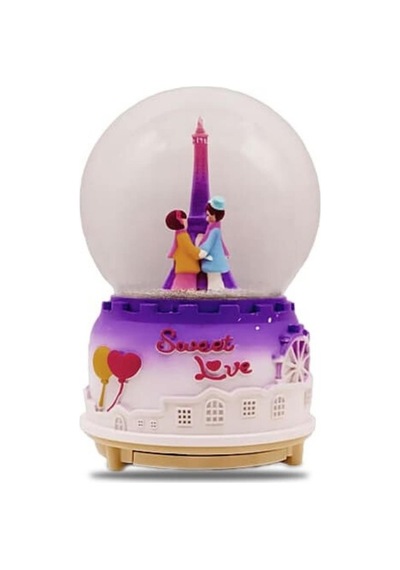 Sweet Love Paris Eyfel Sevgili Kar Küresi Müzikli Ve Işıklı Mor 13cm
