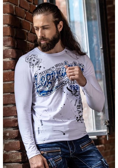 Cipo & Baxx Erkek Bisiklet Yaka Uzun Kollu Baskılı Sweatshirt Cl510 Beyaz
