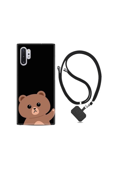 Samsung Galaxy Uyumlu Note 10 Plus Kılıf Resimli Desenli Silikon Boyun Askılı Hello Bear 1905