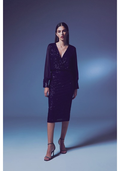 Sateen Payet Detaylı Kalem Etek - Lacivert-134245 Lacivert