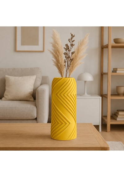 3d Baskı Vector Vazo - Geometrik Çizgili Dekoratif Vazo-sarı Çok Renkli
