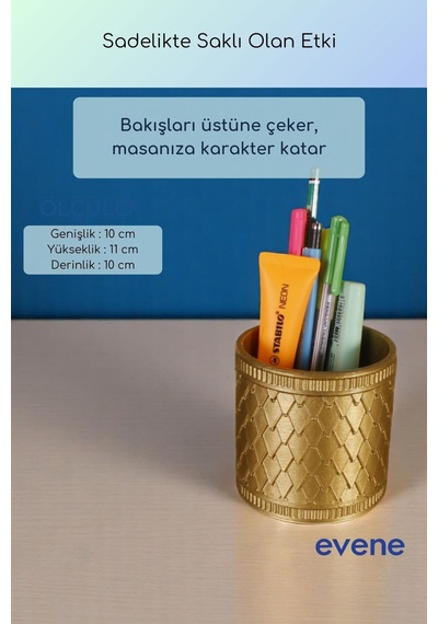 Kalemlik Masa Kalemliği Organizer Kalemlik Altın Renk Model 87 Çok Renkli