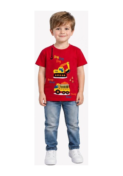 Yale Kids 1-4 Yaş Erkek Çocuk %95 Pamuklu Tişört Kırmızı
