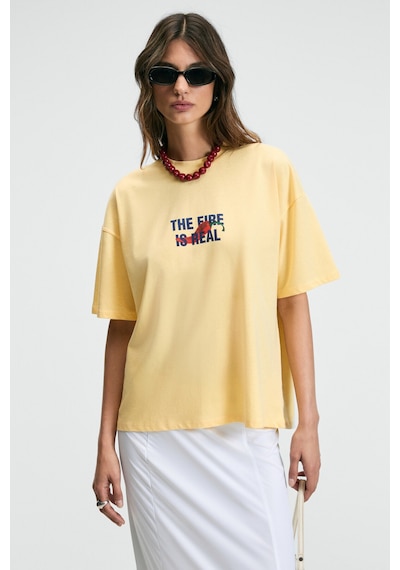 Grımelange CASSIANE Kadın Bisiklet Yaka Kısa Kollu Ön Ve Arka Baskılı Regular Sarı T-Shirt Grımelange CASSIANE Kadın Bisiklet Yaka Kısa Kollu Ön Ve Arka Baskılı Regular Sarı T-Shirt