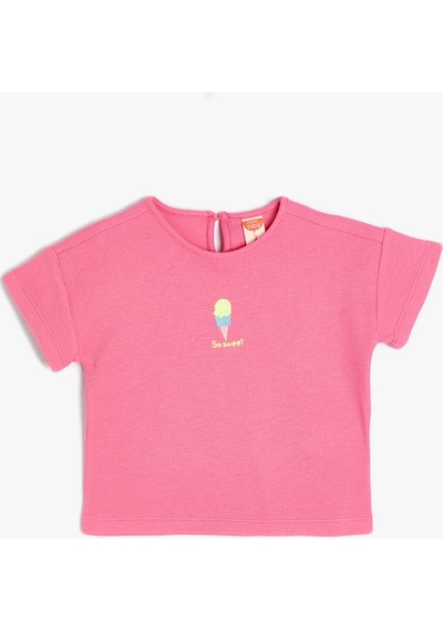 Koton Tişört Kısa Kollu Dondurma İşlemeli Bisiklet Yaka Pamuklu Pembe 4smg10128ak Pembe