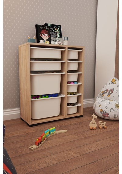 Zen Sonomo 10 Sepetli Çok Amaçlı Oyuncak Dolabı Beyaz 2d2k6u Ceviz - Beyaz