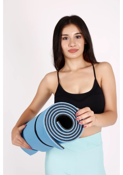 Pilates Minderi Yoga Matı 10 Mm Çift Taraflı Kullanılabilir Mavi Mavi