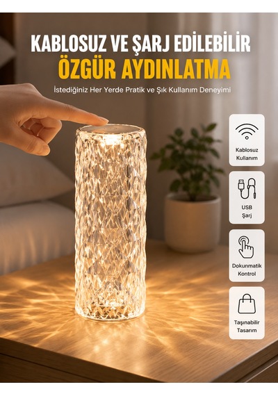 Yeni Nesil Modern Kristal Masa Ve Gece Lambası Dokunmatik Renk Değiştirebilen - Bayi Depom Diğer