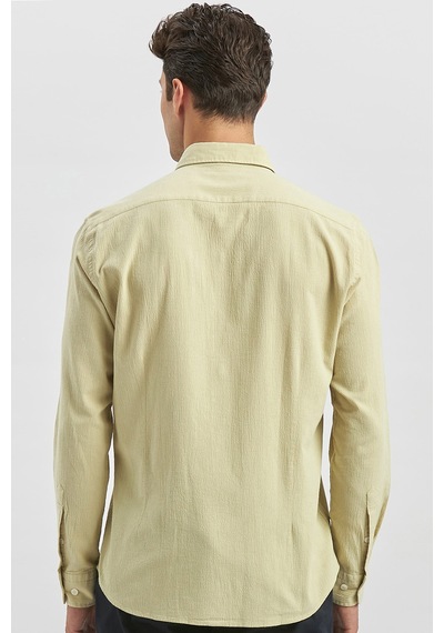 İmza Açık Yeşil Uzun Kollu Gofreli Biyeli %100 Pamuk Casual Slim Fit Dar Kesim Gömlek 1004240247 Açık Yeşil
