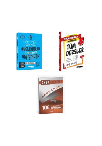 2027 Ankara 8. Sınıf Güçlendiren Matematik + Tüm Dersler Soru + Anla Kazan Paragraf Deneme 3'lü Set