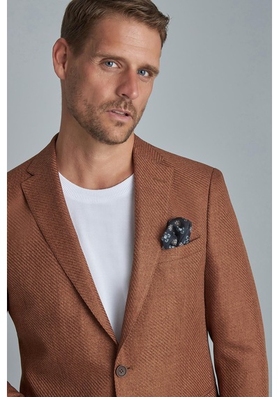 İgs Erkek Kiremit Slim Fit / Dar Kalıp Mono Yaka Ceket-10538 Kahverengi