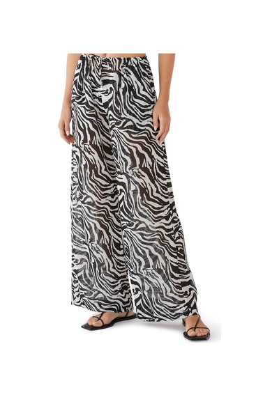 Rotate Zebra Desenli Düz Kesim Plaj Pantolonu Siyah