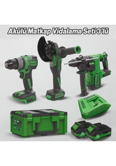 Tr Akülü Matkap Vidalama Seti 3'lü 21v Tork Şarjlı Delme Ve Vidalama Seti Matkap+taşlama+kırıcı Delici