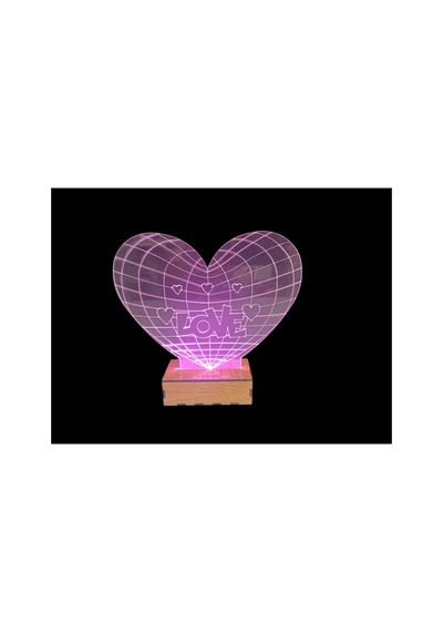 Şeffaf İlizyon Led Gece Lambası Love Kalp Görseli 18x20 Cm