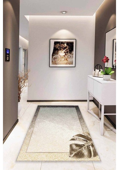 Bej Modern Klasik Kaymaz Tabanlı Dekoratif Halı Rv356n11
