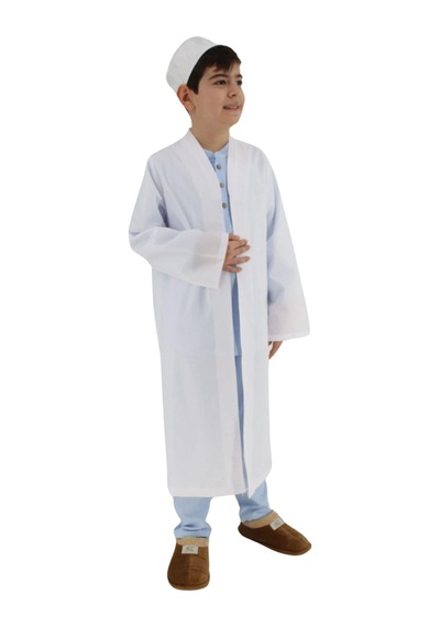 Buhara Yaka Namaz Elbisesi Erkek Çocuk Cübbe Beyaz Sfa Beyaz
