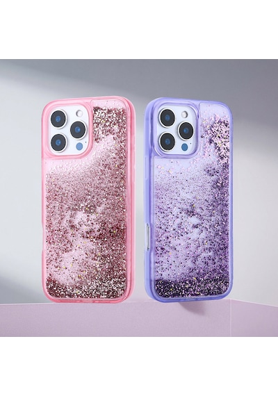 Goocamp Apple iPhone Uyumlu 14 Pro Max Kılıf Sıvılı Simli Şeffaf Arka Yüzey Keto Silikon Kapak - Siyah