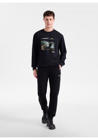 National Geographic N6wm-swt4338 Siyah Relaxed Baskılı Erkek Sweatshirt
