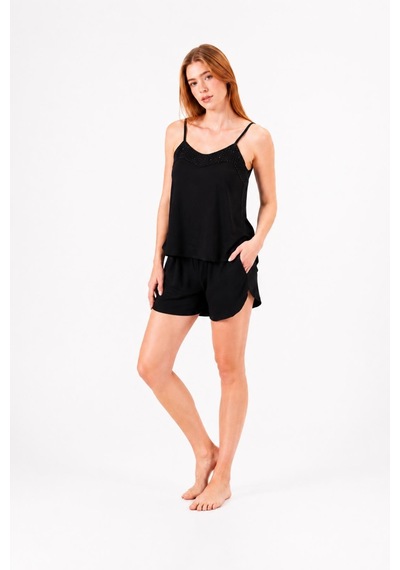 Gd Goldoremi Premium Collection Kadın Taş Pullu Askılı Şortlu Pijama Takım Siyah