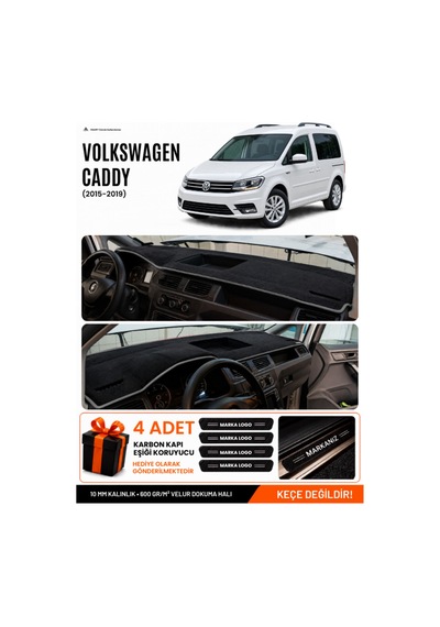 Volkswagen Caddy 2015-2019 Uyumlu Torpido Örtüsü, Torpido Kılıfı - Siyah Gri