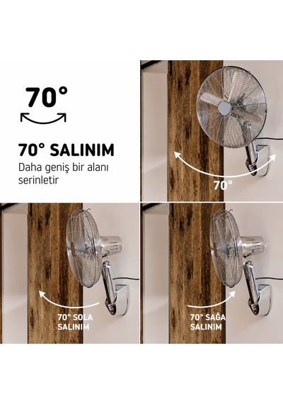 45 Cm Uzaktan Kumandalı Duvar Vantilatörü 55w Krom Metal Gövde Lcd Ekranlı 3 Kademeli Hız Ayarlı 70 Salınımlı