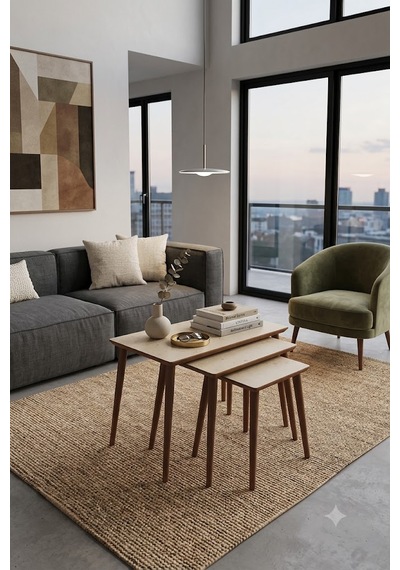 Eg Home İstanbul 3'lü Zigon Sehpa %100 Mdf Traverten