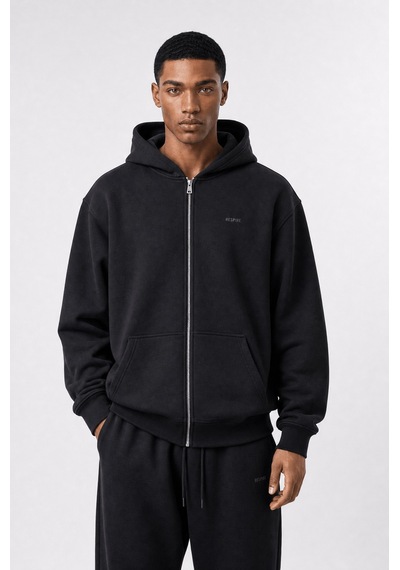 Erkek Respire Basic Oversize Zip Siyah